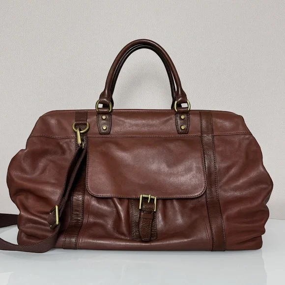 Fossil Mens Estate Brown/cognac Leather Weekender Travel Framed Duffle Bag - Picture 9 of 10